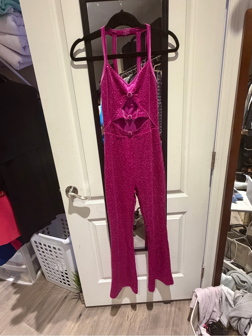 Weissman Glitter Fuchsia Strappy One-Piece Jumpsuit - Picture 9 of 9